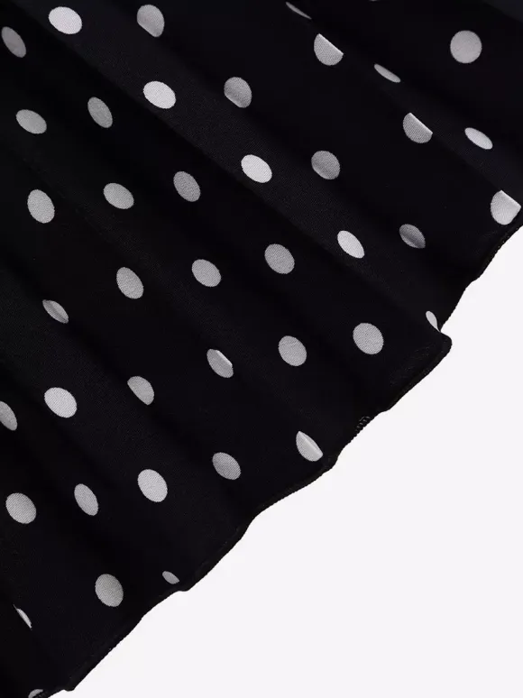 Two Piece Sets Black Casual Polka Dot Street Wear Turndown Collar Short Sleeves Skirt Set