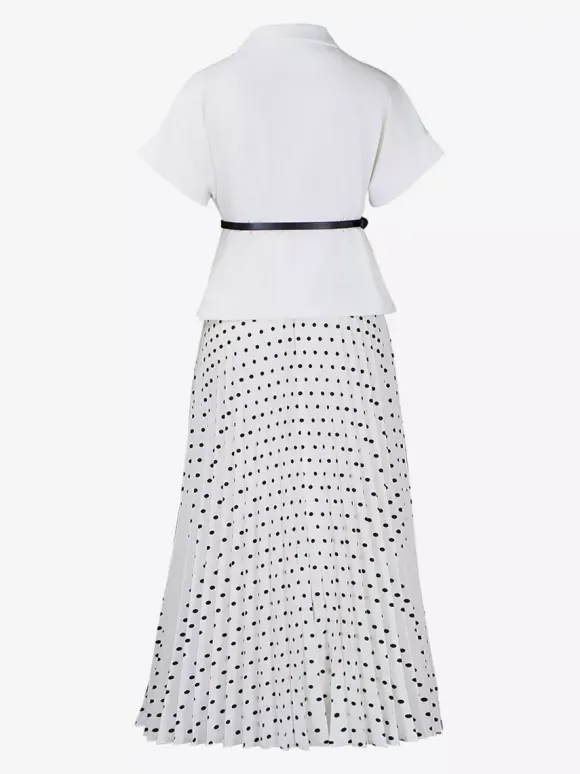 Two Piece Sets Black Casual Polka Dot Street Wear Turndown Collar Short Sleeves Skirt Set