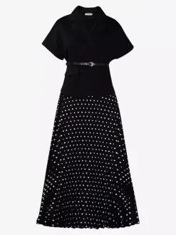 Two Piece Sets Black Casual Polka Dot Street Wear Turndown Collar Short Sleeves Skirt Set