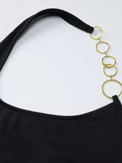 Two Piece Sets Black Resort Wear Chains Sexy Halter Asymmetrical Sleeveless Skirt Set