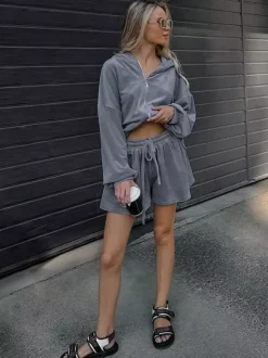 Two Piece Sets Blue Casual Street Wear V-Neck Long Sleeves Pant Set