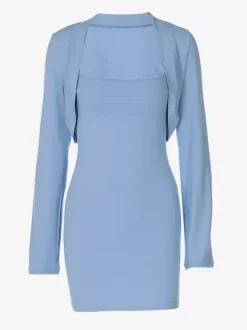 Two Piece Sets Blue Sexy Street Wear Mini Skirt Top Set