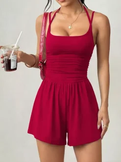 Two Piece Sets Burgundy Casual Daily Casual Scoop Neck Sleeveless Pant Set