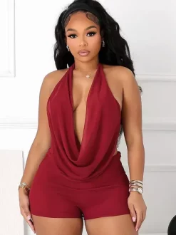Two Piece Sets Burgundy Chic Daily Casual Cowl Neck Sleeveless Top Pant Set