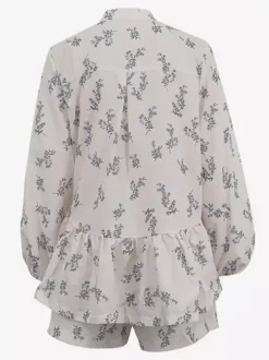 Two Piece Sets Ecru White Chic Printed Street Wear Jewel Neck Puff Sleeves Long Sleeves Pant Set