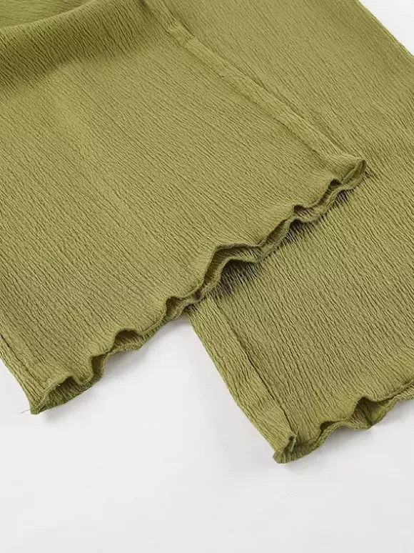 Two Piece Sets Green Halter Backless Sleeveless Top Pant Set