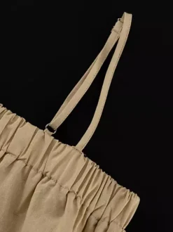 Two Piece Sets Khaki Casual Street Wear Straps Neck Sleeveless Pant Set