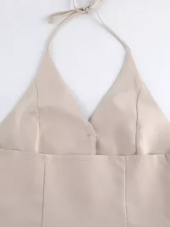 Two Piece Sets Khaki Chic Daily V-Neck Sleeveless Pant Set