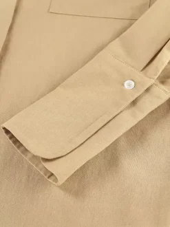 Two Piece Sets Khaki Chic Street Wear Cotton Linen Turndown Collar Long Sleeves Pant Set