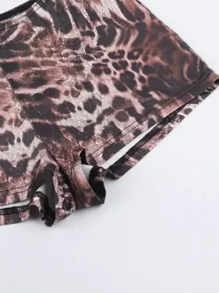 Two Piece Sets Leopard Casual Leopard Print Daily Strapless Long Sleeves Pant Set