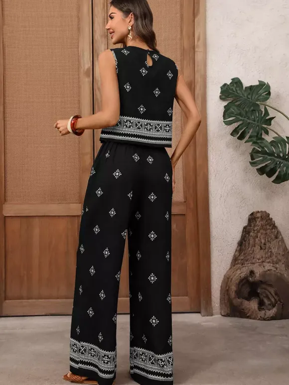 Two Piece Sets Pant Set Black Daily Casual Viscose Jewel Neck Sleeveless Sets