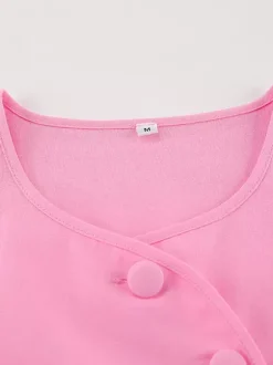 Two Piece Sets Pink Casual Buttons Street Wear Jewel Neck Short Sleeves Skirt Set