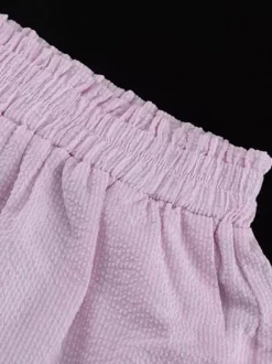 Two Piece Sets Pink Chic Stripes Daily Turndown Collar Lantern Sleeve Pant Set