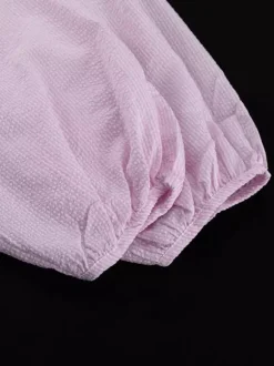 Two Piece Sets Pink Chic Stripes Daily Turndown Collar Lantern Sleeve Pant Set