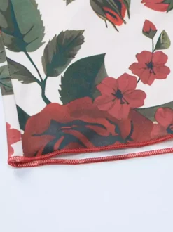Two Piece Sets Red Sexy Floral Print Resort Wear Polyester Straps Neck Flower Sleeveless Skirt Set
