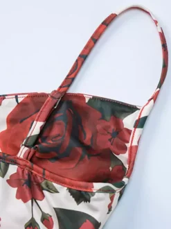 Two Piece Sets Red Sexy Floral Print Resort Wear Polyester Straps Neck Flower Sleeveless Skirt Set