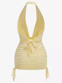 Two Piece Sets Skirt Set Mini Dresses Yellow Dating Casual Cowl Neck Sleeveless Sets