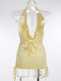 Two Piece Sets Skirt Set Mini Dresses Yellow Dating Casual Cowl Neck Sleeveless Sets