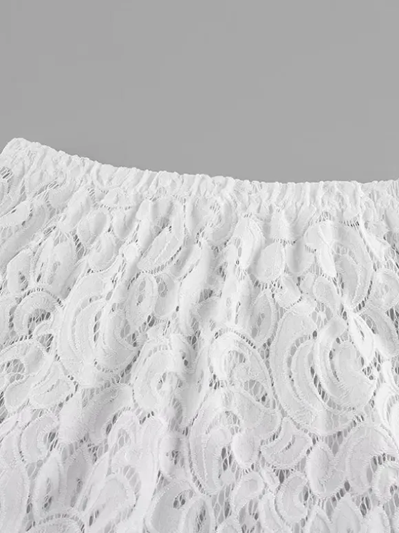 Two Piece Sets White Chic Lace Daily Casual Shaping Sleeveless Skirt Set