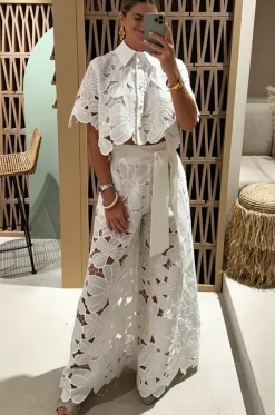 Two Piece Sets White Daily Casual Cut Out Turndown Collar Short Sleeves Elegant Pant Set