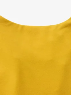 Two Piece Sets Yellow Casual Pleated Street Wear Polyester Jewel Neck Asymmetrical Short Sleeves Skirt Set