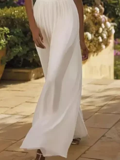 Two-piece wedding dress Chiffon Jewel Neck Two-piece Floor-Length Wedding Dress Functional Buttons Short Sleeves Floor Length