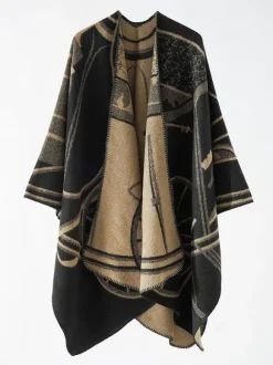Two-Tone Poncho Daily Casual Elegant Cape