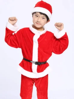 Unisex Christmas Santa Costume Set Red Polyester Fiber Color Block Christmas Holidays Costumes