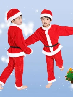 Unisex Christmas Santa Costume Set Red Polyester Fiber Color Block Christmas Holidays Costumes