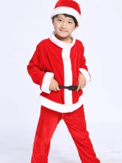 Unisex Christmas Santa Costume Set Red Polyester Fiber Color Block Christmas Holidays Costumes