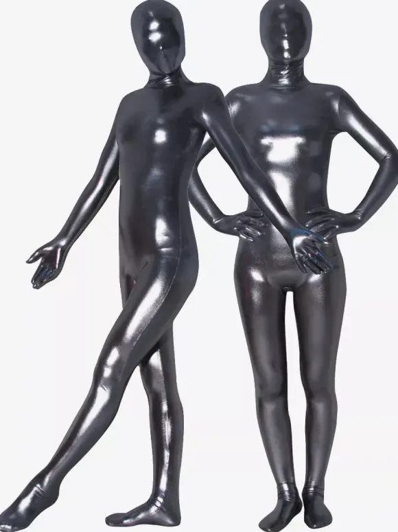 Unisex Silver Gray Shiny Metallic Zentai Suit