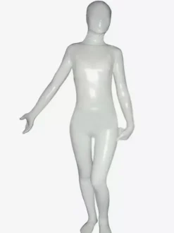 Unisex White Shiny Metallic Zentai Suit