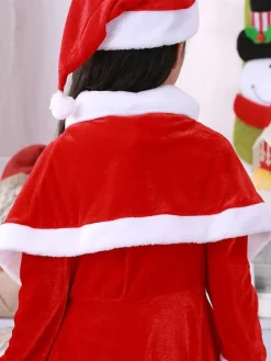 Unisex Christmas Cape Red Polyester Fiber Cloak Hat Color Block Christmas Holidays Costumes