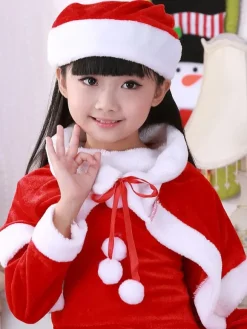 Unisex Christmas Cape Red Polyester Fiber Cloak Hat Color Block Christmas Holidays Costumes