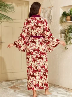 Vacation Dresses Oversized Long Sleeves Printed Casual Rose Dress