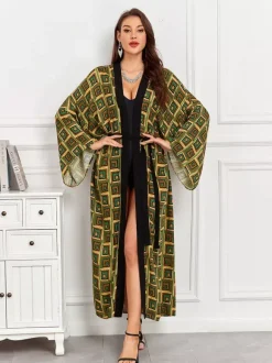 Vacation Dresses Oversized Long Sleeves Printed Casual Rose Dress