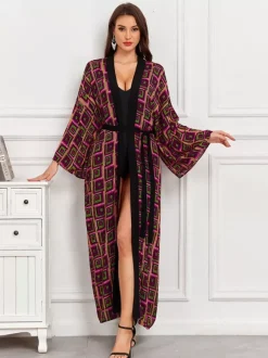 Vacation Dresses Oversized Long Sleeves Printed Casual Rose Dress