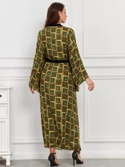 Vacation Dresses Oversized Long Sleeves Printed Casual Rose Dress