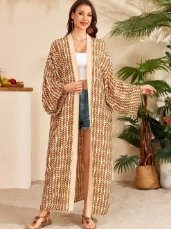 Vacation Dresses Oversized Long Sleeves Printed Casual Rose Dress