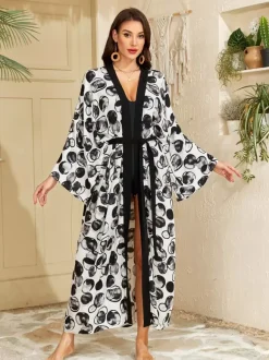 Vacation Dresses Oversized Long Sleeves Printed Casual Rose Dress