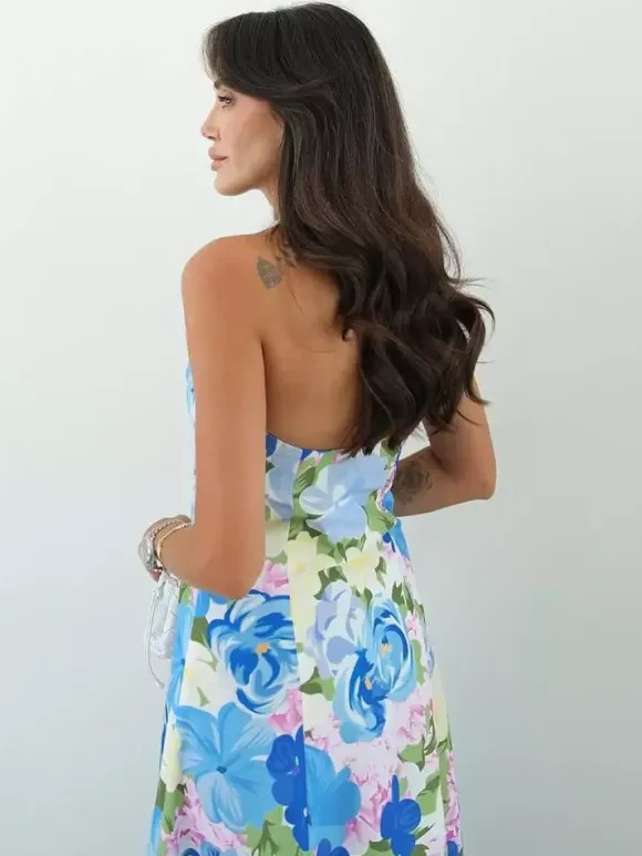 Vacation Dresses Shaping Backless Lace Sleeveless Printed Straps Neck Elegant Pink Dress