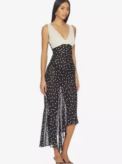 Vacation Dresses Maxi Sleeveless Polka Dot V-Neck Sexy Black Dress