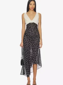 Vacation Dresses Maxi Sleeveless Polka Dot V-Neck Sexy Black Dress