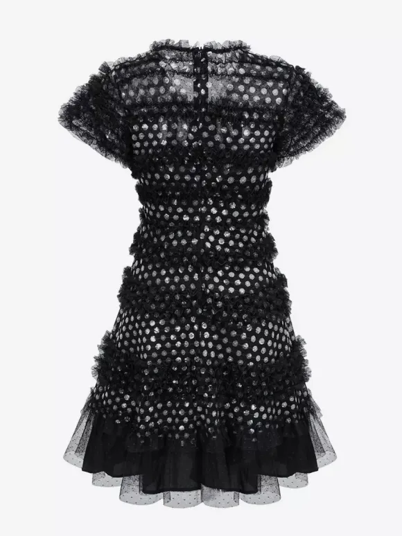 Vacation Dresses Midi Pleated Short Sleeves V-Neck Chic Black Dress