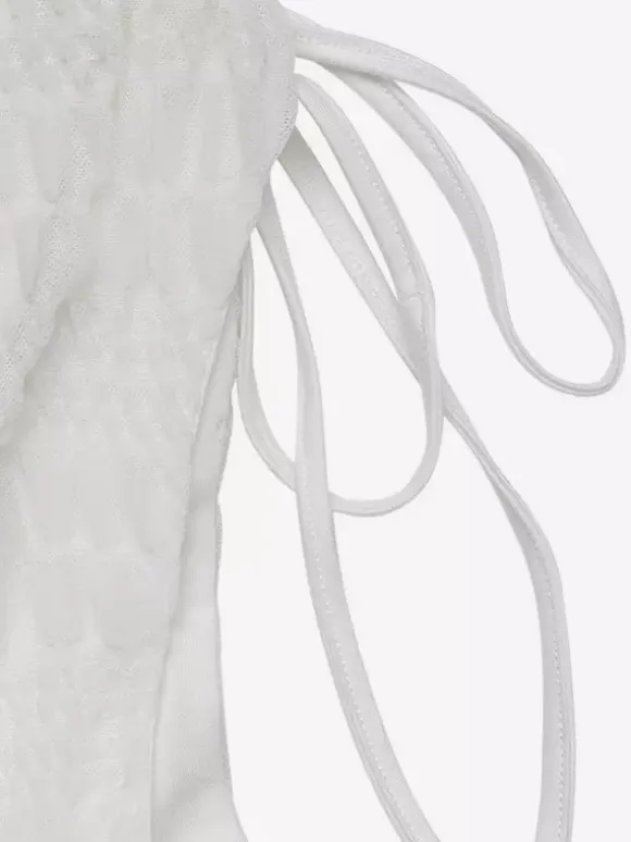 Vacation Dresses Mini Backless Lace Up Pleated Sleeveless V-Neck Casual White Dress