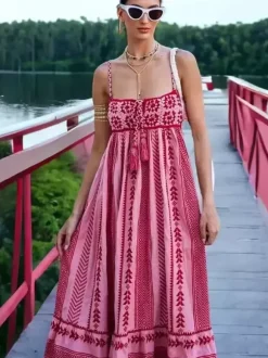 Vacation Dresses Open Shoulder Knitted Sleeveless Patchwork Straps Neck Chic Peach Dress