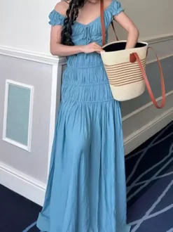 Vacation Dress Flowy Tiered Smocked Maxi Off Shoulder Ruffle Sleeve Summer Resort Vacation Sundress