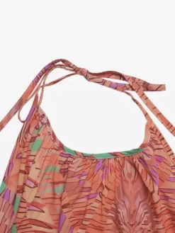 Vacation Maxi Dress Boho Orange Tropical Print Halter Neck Beach Sundress