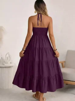 Vacation Maxi Dresses Lace Up Sleeveless Backless V-Neck Sweet Green Summer Dress