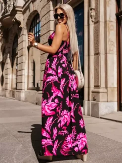 Vacation Maxi Dresses V-Neck Sleeveless Printed Floor Length Bohemian Dress